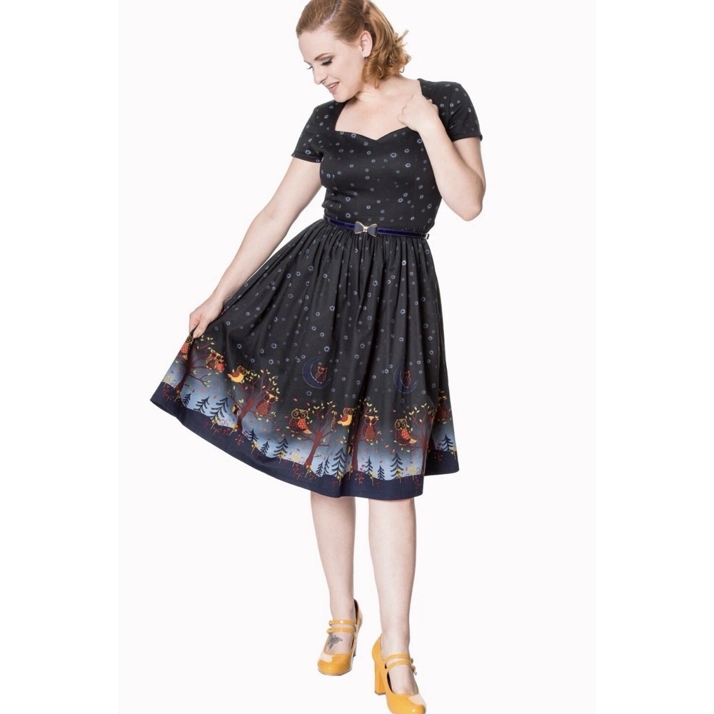 Banned Apparel Dancing Days Dress Womens 3XL  Owl Forest Print Rockabilly